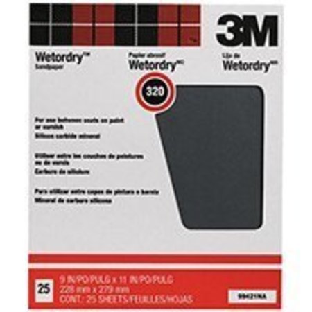 3M Wetordry 99421NA Sand Paper, 320-Grit, Paper Backing, Silicone Carbide, Black 99421NA